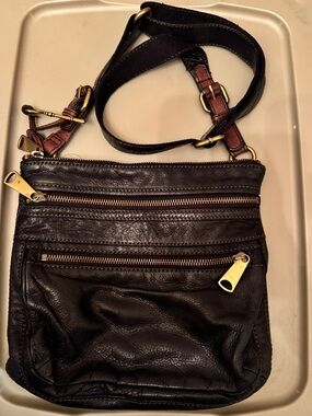 Fossil Black Leather Crossbody Bag with Gold Hardware